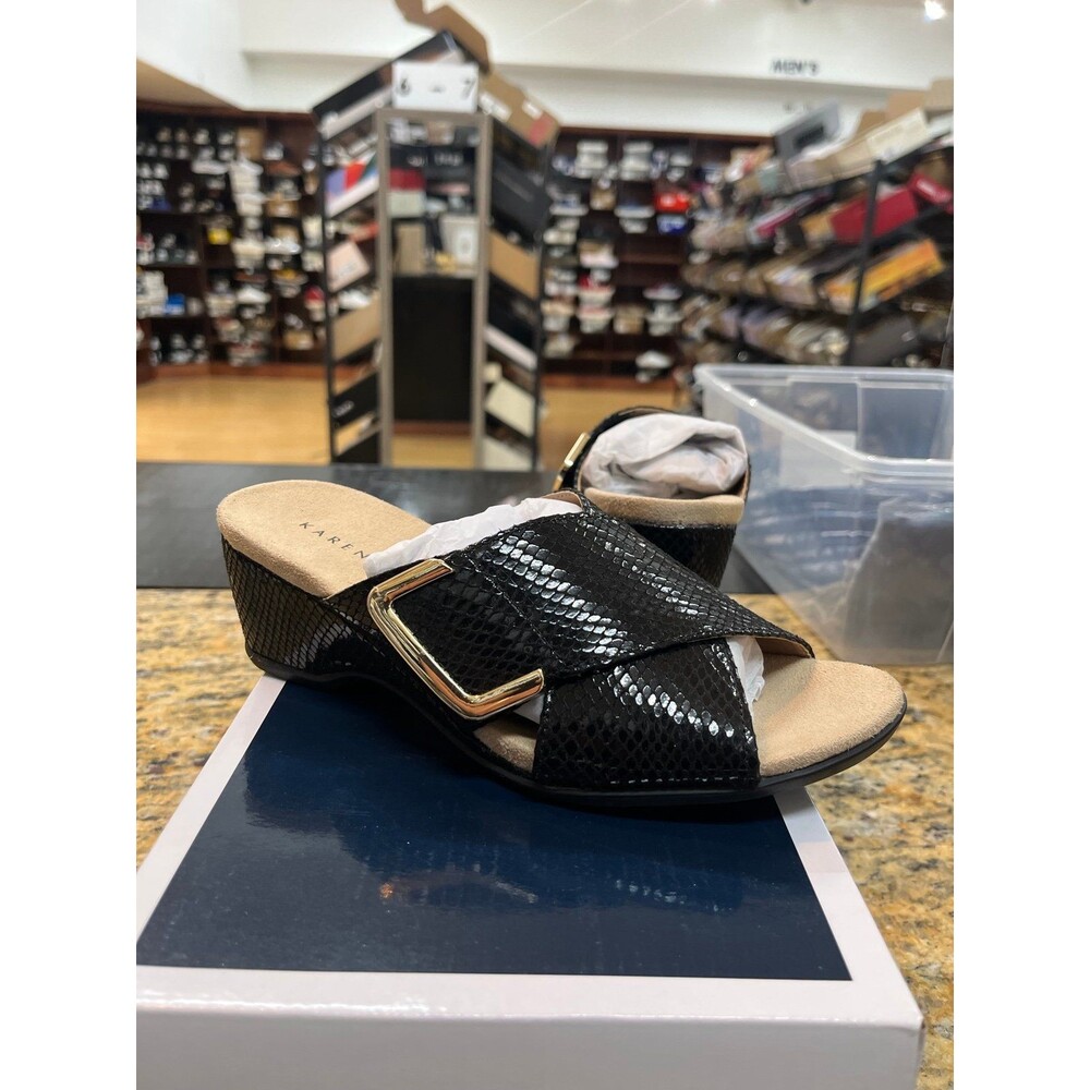 Karen Scott Women's Elzaa Open Toe Slip On Black Scale Wedge Sandals Size 5M